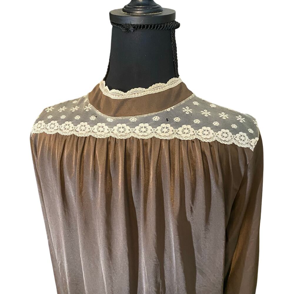 Vintage 70s Sans Souci Brown Nylon Lace Trim Long… - image 7